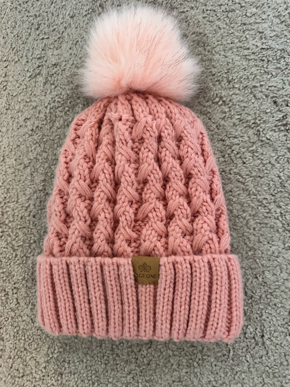 Cable Knit Pom Beanie in Blush Pink by